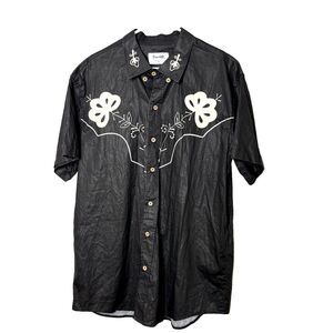 Boozelele Western Shirt Mens XL Western Short Sleeve Button Up Black White